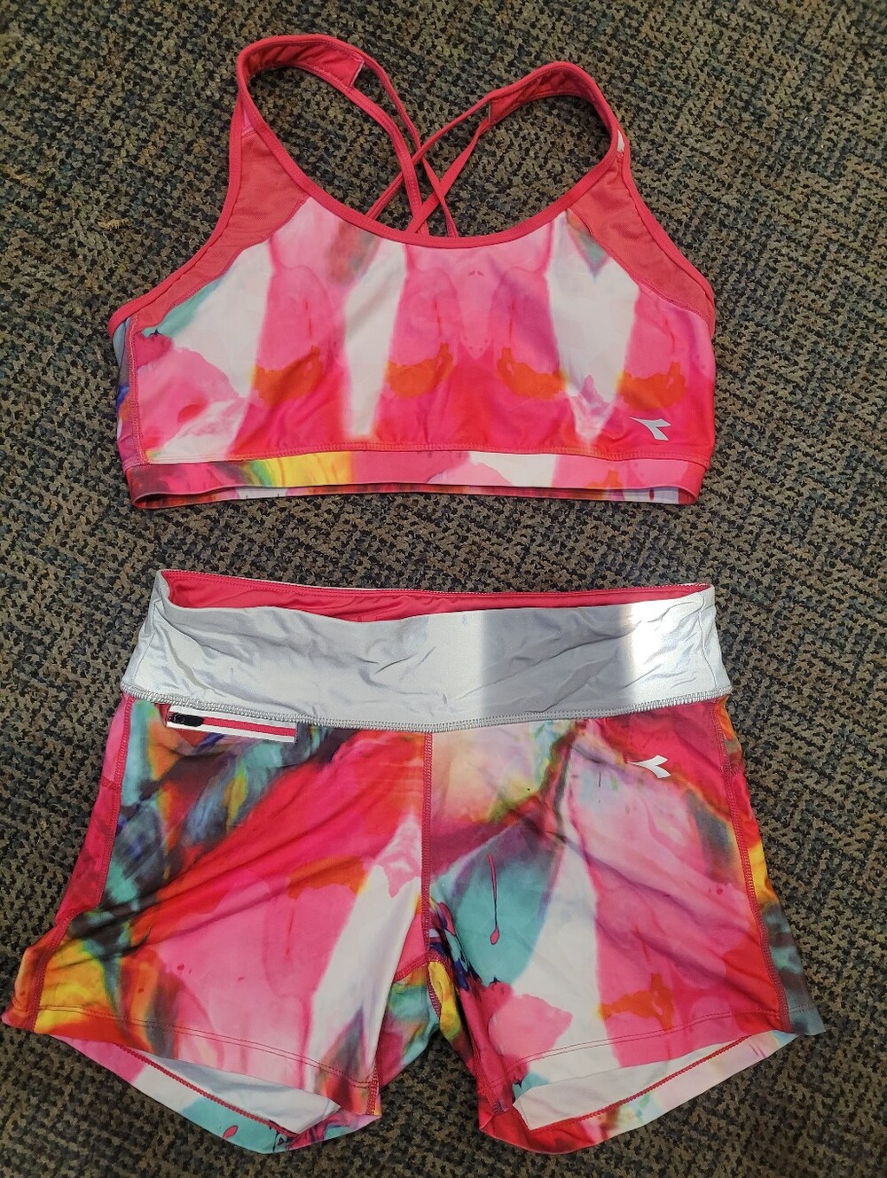 Tie-Dye Pink Multi Athletic Sports Bra & Shorts Set